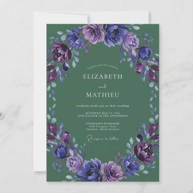 Invitación Boda con Pétalo de Violeta Amatista (Anverso)