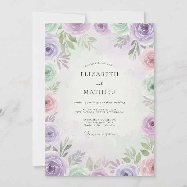 Invitación Boda con Pétalo de Violeta Lavanda (Anverso)