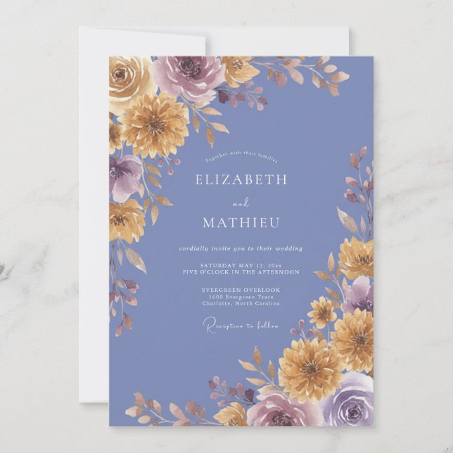 Invitación Boda con Pétalo Dorado de Periwinkle (Anverso)