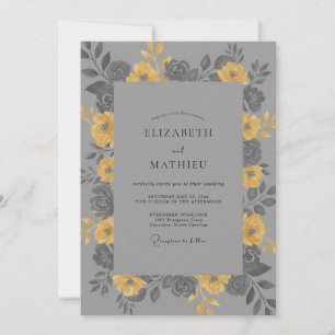 Invitación Boda con Pétalo Gris Amarillo