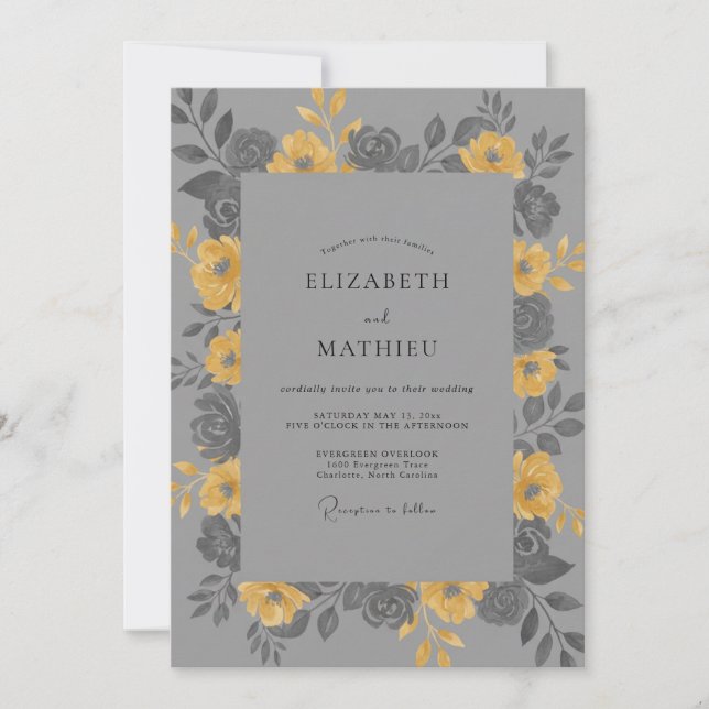Invitación Boda con Pétalo Gris Amarillo (Anverso)