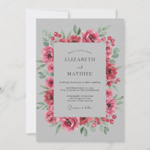 Invitación Boda con Pétalo Gris Fucsia