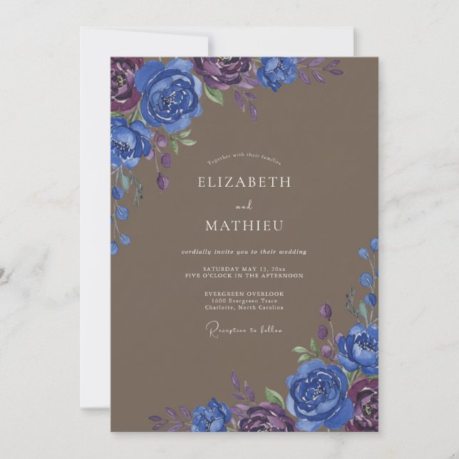 Invitación Boda con Pétalo Índigo Taupe (Anverso)
