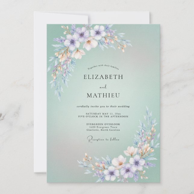 Invitación Boda con Pétalo Lila Espuma de Mar (Anverso)
