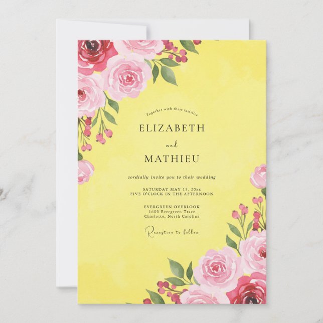 Invitación Boda con Pétalo Magenta Limón (Anverso)