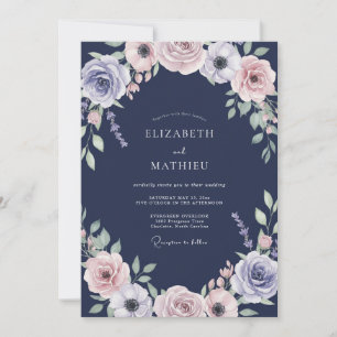Invitación Boda con Pétalo Malva Azul Marino