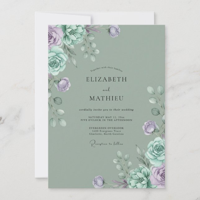 Invitación Boda con Pétalo Malva Celadón (Anverso)