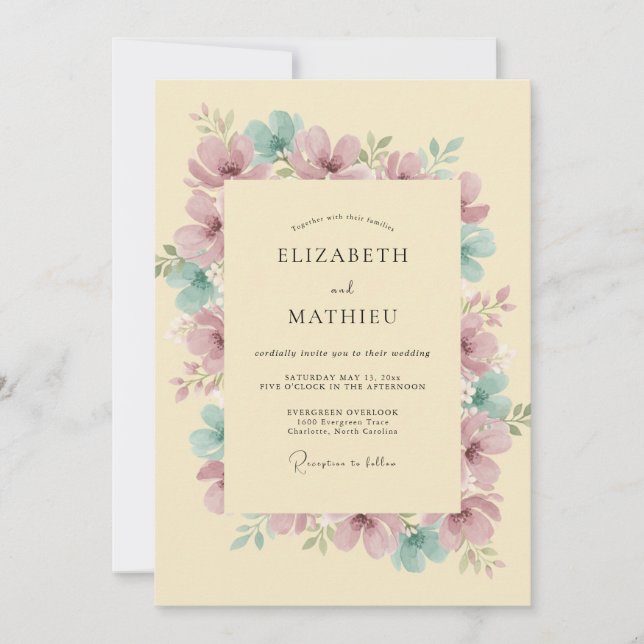 Invitación Boda con Pétalo Malva Champán (Anverso)