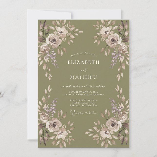 Invitación Boda con Pétalo Malva Oliva (Anverso)
