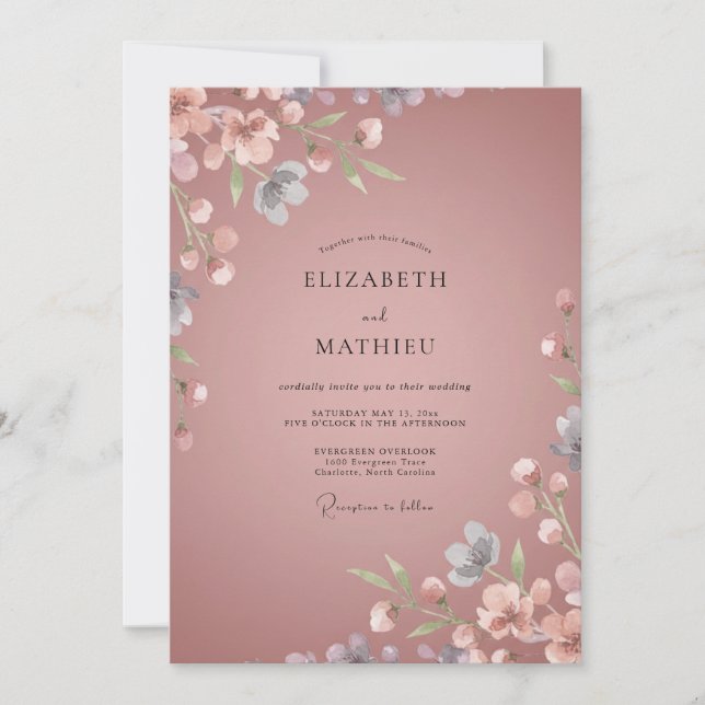 Invitación Boda con Pétalo Malva Polvoriento (Anverso)