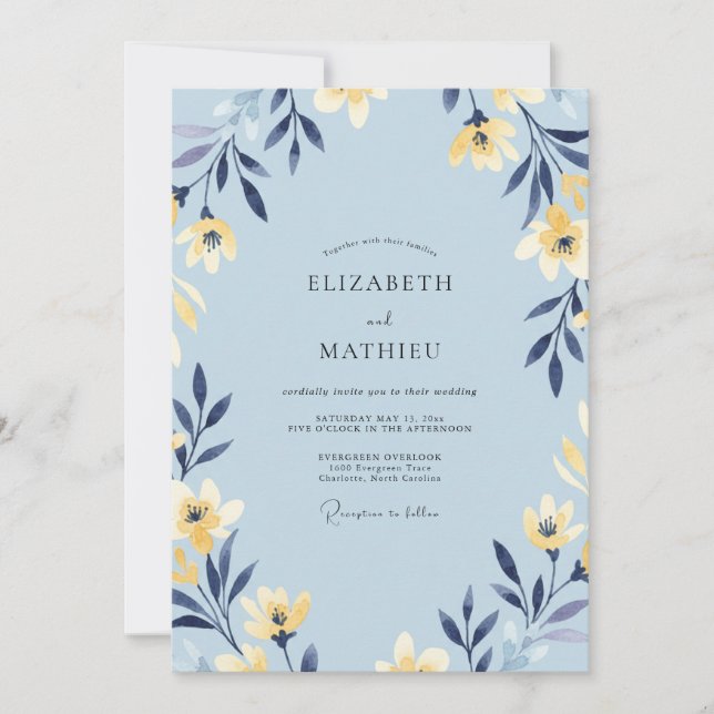 Invitación Boda con Pétalo Ocre Celeste (Anverso)