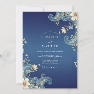 Invitación Boda con Pétalo Ornamentado de Zafiro