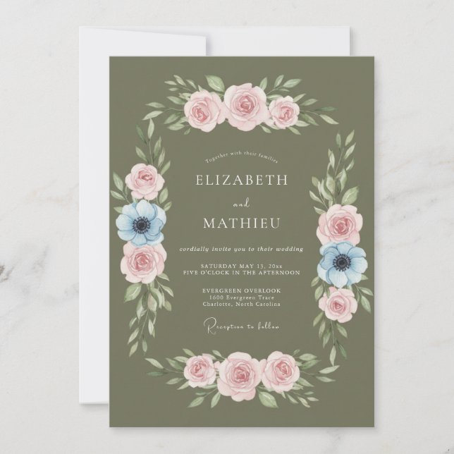 Invitación Boda con Pétalo Pastel de Oliva (Anverso)
