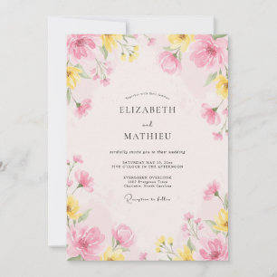 Invitación Boda con Pétalo Pintado de Amarillo Rubor