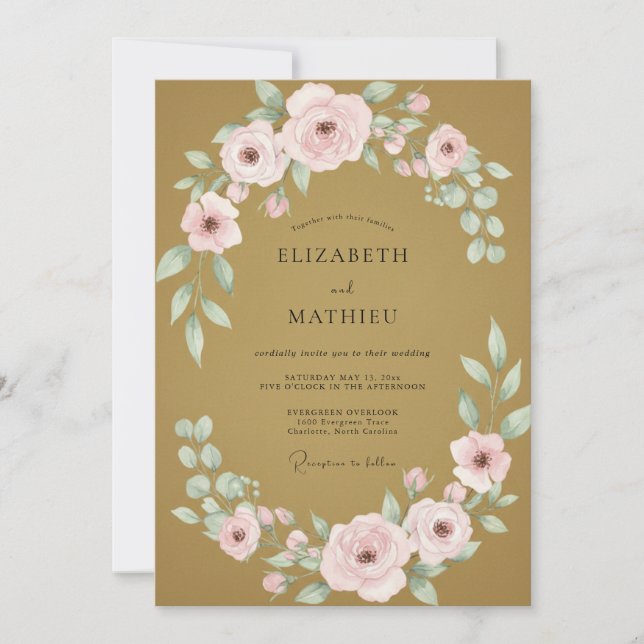 Invitación Boda con Pétalo Pintado de Melocotón Ócre (Anverso)