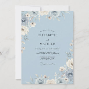 Invitación Boda con Pétalo Polvoriento Azul