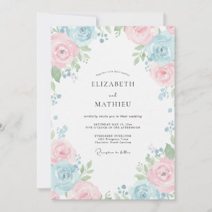 Invitación Boda con Pétalo Rosa Azul Polvo