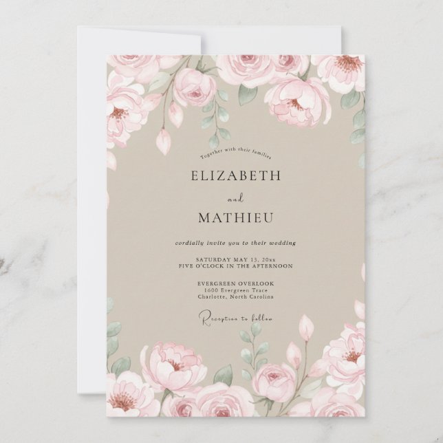 Invitación Boda con Pétalo Rosa Champán (Anverso)