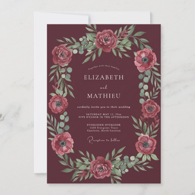 Invitación Boda con Pétalo Rosa Marsala (Anverso)