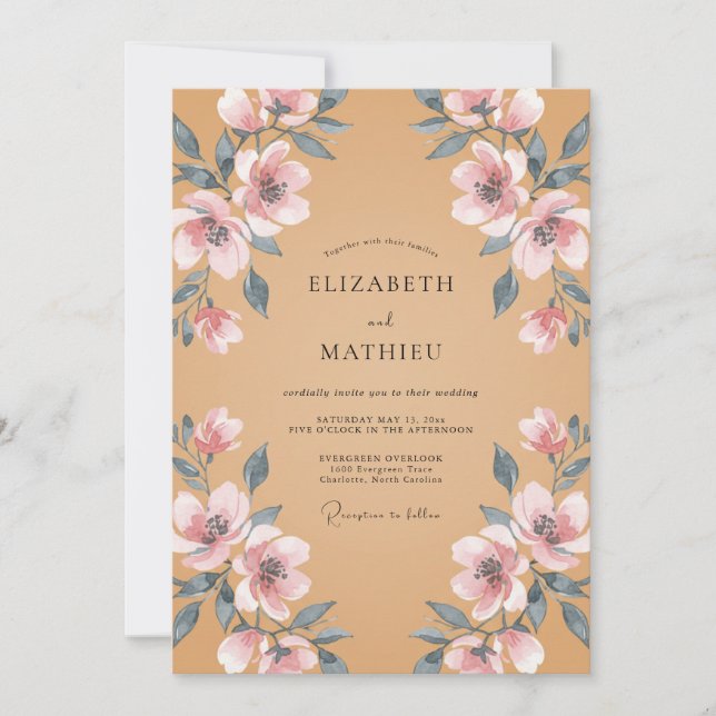 Invitación Boda con Pétalo Rosa Ocra (Anverso)