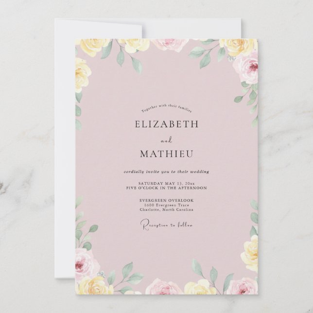 Invitación Boda con Pétalo Rosa Polvo (Anverso)
