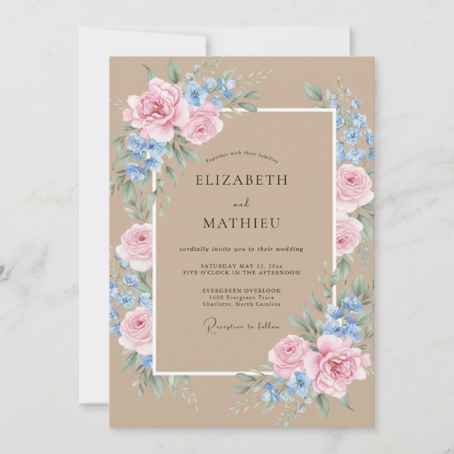Invitación Boda con Pétalo Rosa Taupe (Anverso)