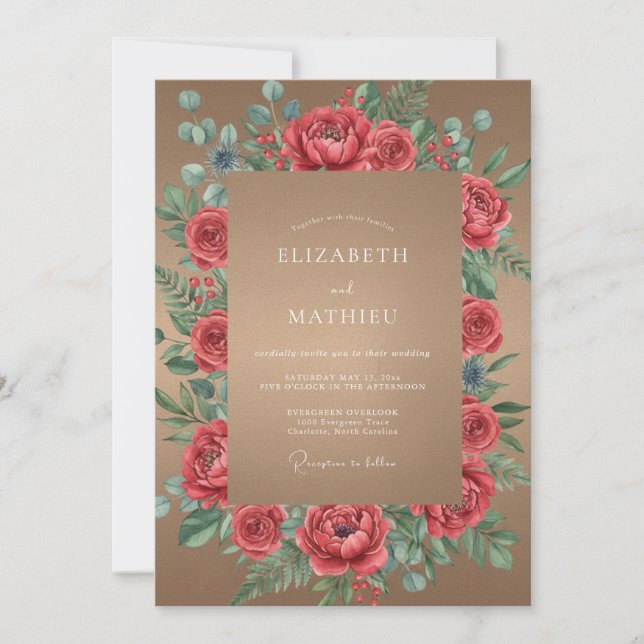 Invitación Boda con Pétalo Tañido Rojo (Anverso)