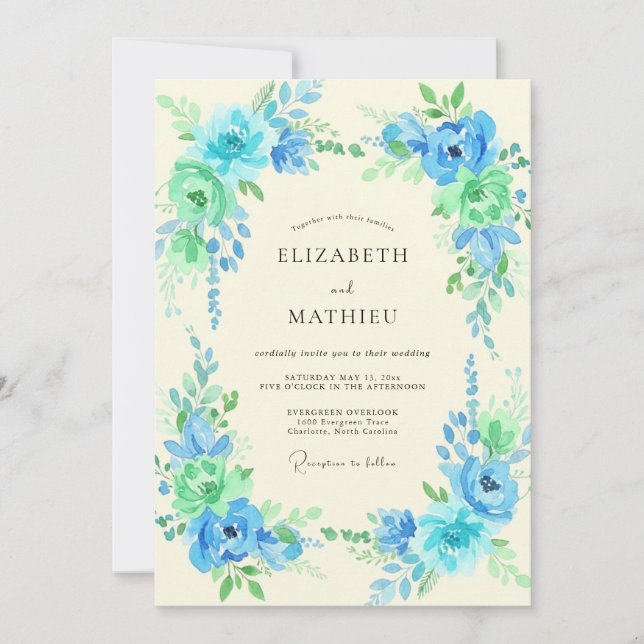 Invitación Boda con Pétalo Turquesa Cerúleo (Anverso)