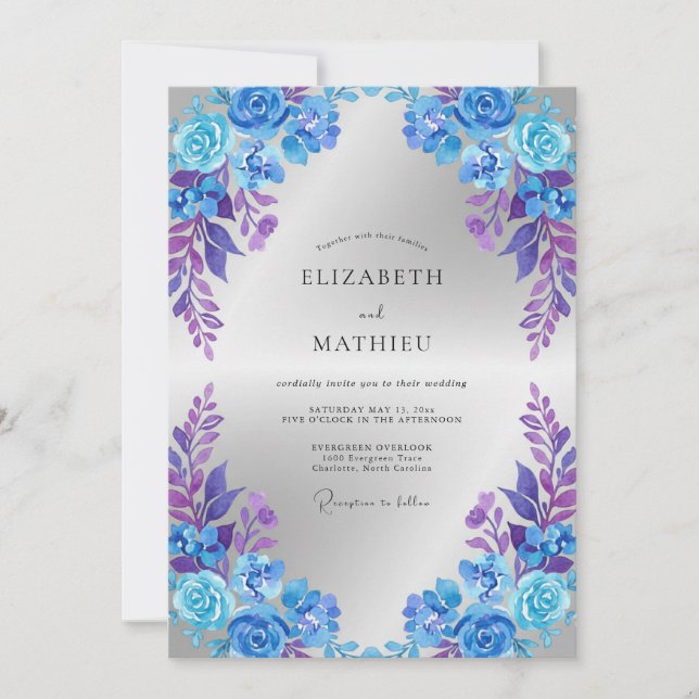 Invitación Boda con Pétalo Violeta Cobalto (Anverso)