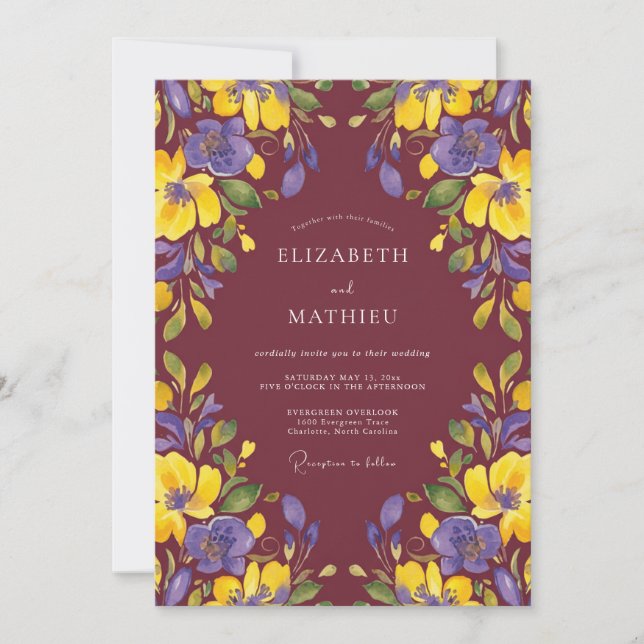 Invitación Boda con Pétalo Violeta Granate (Anverso)