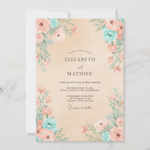 Invitación Boda con Pétalos de Aqua Champagne
