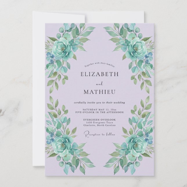 Invitación Boda con Pétalos de Aqua Lavanda (Anverso)