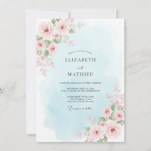 Invitación Boda con Pétalos de Azul Pastel en Polvo