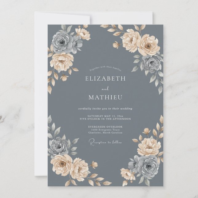 Invitación Boda con Pétalos de Champán Pizarra (Anverso)