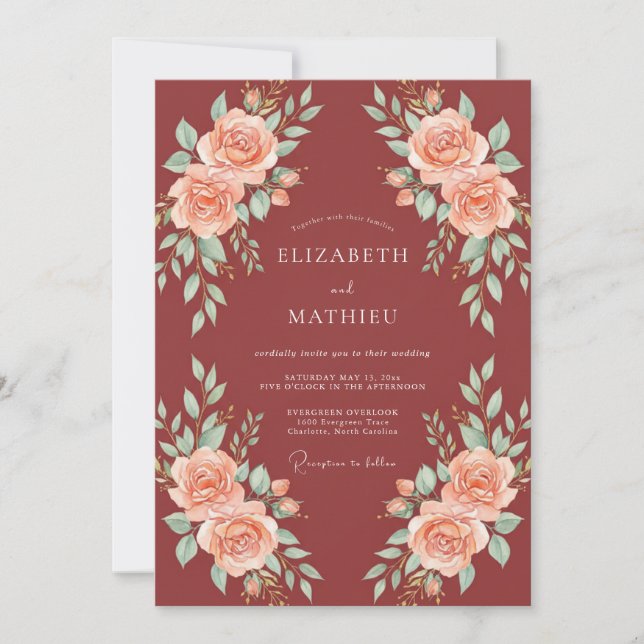 Invitación Boda con Pétalos de Coral de Arcilla (Anverso)