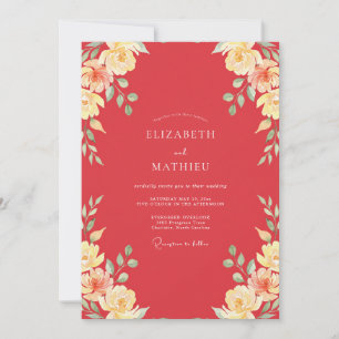 Invitación Boda con Pétalos de Coral y Melocotón