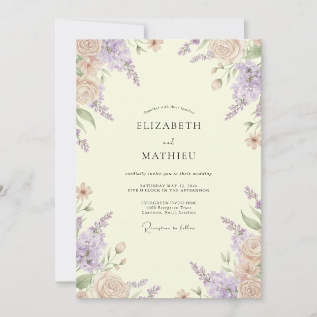 Invitación Boda con Pétalos de Lavanda y Limón (Anverso)