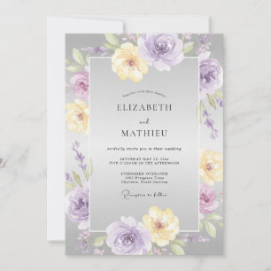 Invitación Boda con Pétalos de Lila y Amarillo