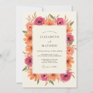 Invitación Boda con Pétalos de Magenta y Naranja