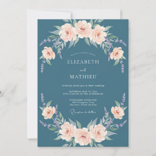Invitación Boda con pétalos de melocotón polvorientos de acer