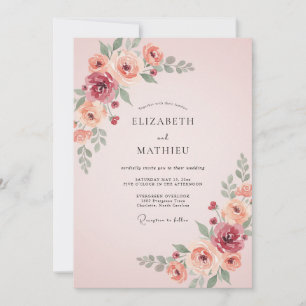 Invitación Boda con Pétalos de Melocotón Rosado Polvoriento