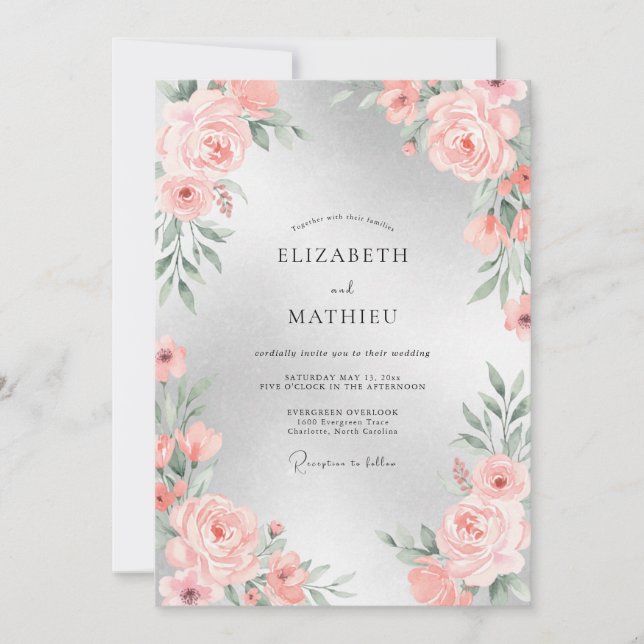 Invitación Boda con Pétalos de Melocotón Suave (Anverso)
