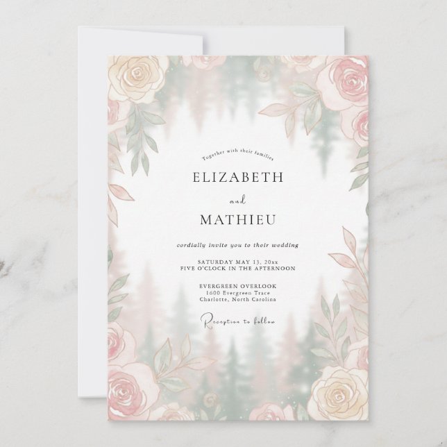 Invitación Boda con Pétalos de Melocotón y Champán (Anverso)