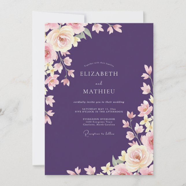 Invitación Boda con Pétalos de Pastel de Ciruela (Anverso)