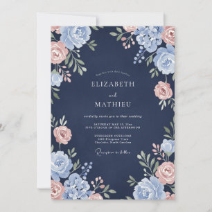 Invitación Boda con Pétalos de Periwinkle Azul Marino