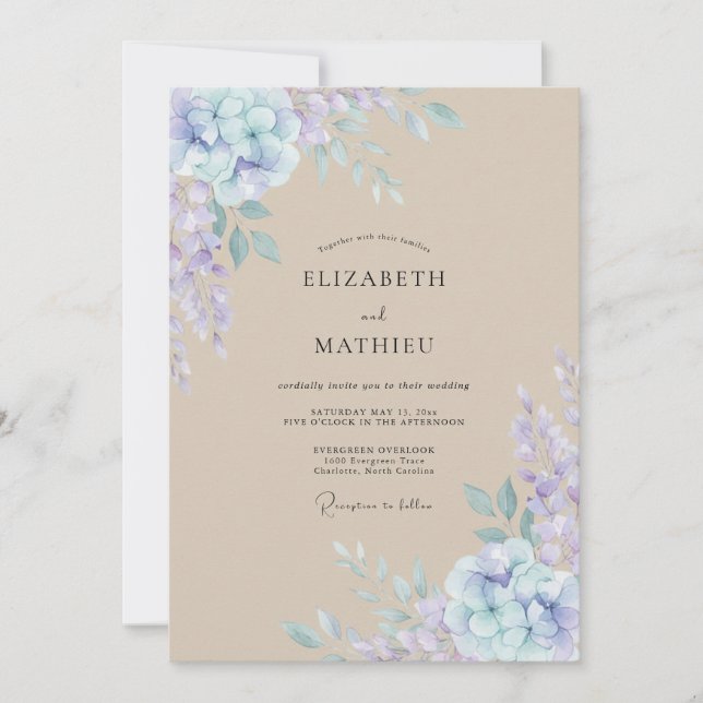 Invitación Boda con Pétalos de Periwinkle Beige (Anverso)