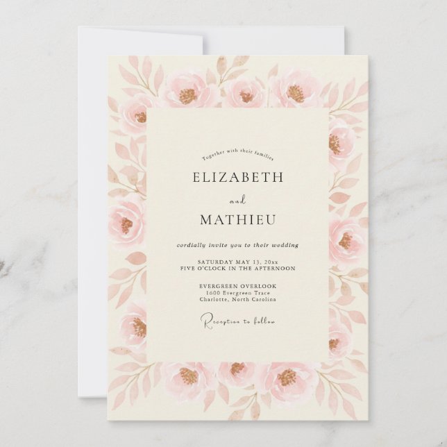 Invitación Boda con Pétalos de Ranunculus Rosados (Anverso)