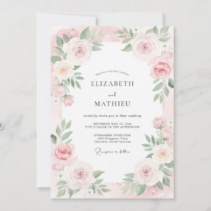 Invitación Boda con Pétalos de Rosa Cremosa