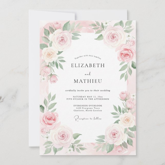Invitación Boda con Pétalos de Rosa Cremosa (Anverso)