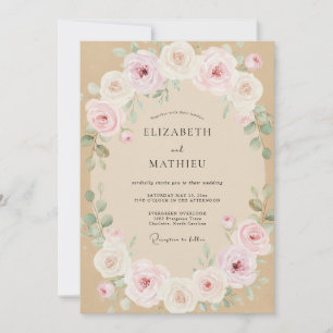 Invitación Boda con Pétalos de Rosa Pastel y Champán
